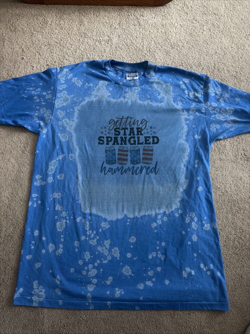 Hanes Getting Star Spangled Hammered XL Shirt Blue Y2K Vintage Single Stitch